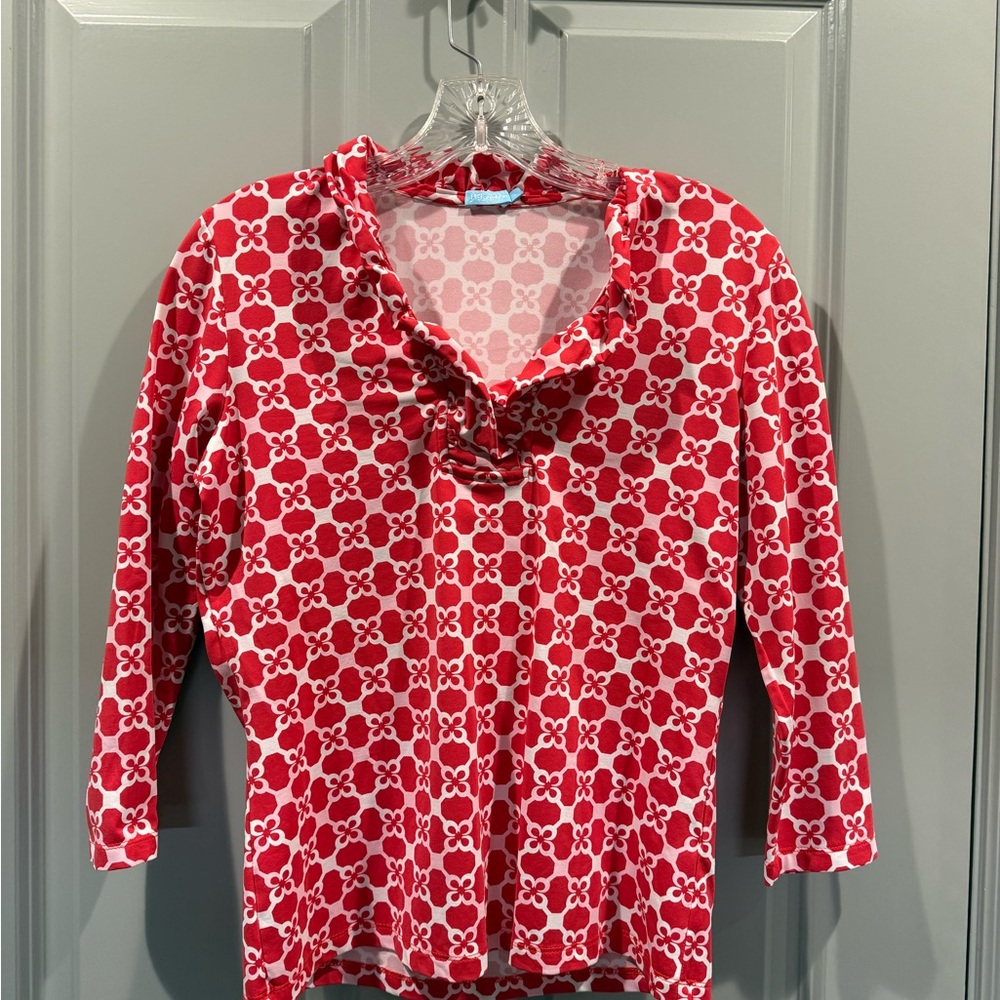 J. McLaughlin Red and White Blouse